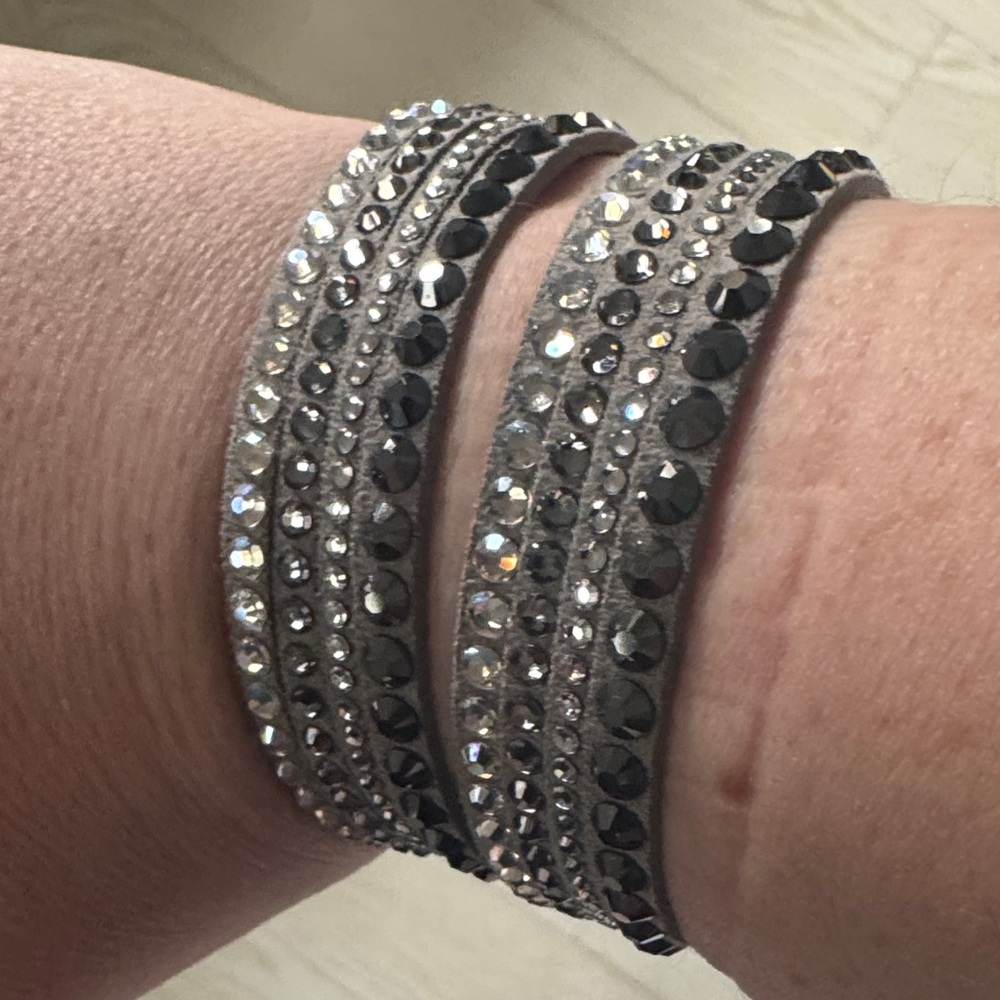 Crystal-Embellished Gray Wrap Bracelet - Women's Jewelry